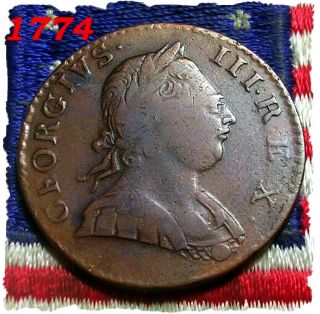 1774 George Iii Half Penny Colonial Daysof Old American Revolutionary War Coin