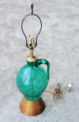 Vintage Blenko Winslow Anderson Emerald Green Crackle Glass Jug Lamp