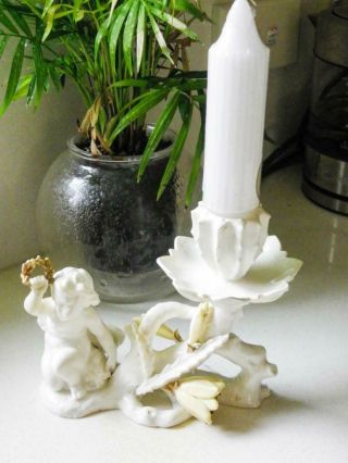 Antique Moore Bros - Candlestick With Putti & Cactus Flowers - C.  1880 
