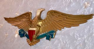 Vintage Signed Sexton Lg Usa Eagle Gold Metal Wall Plaque 27 " W X 9 " H 1950 - 60 