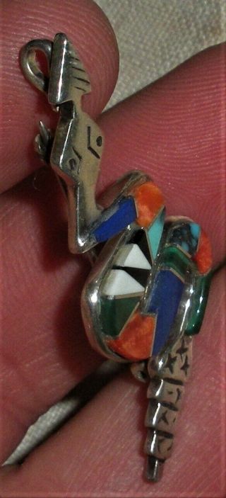 Vintage Zuni Sterling Silver Signed Rock Kritters Snake Pendant Turquiose Vafo