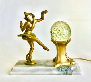 Antique J.  B.  Hirsch Gerdago Art Deco Pixie Harlequin Dancer Glass Ball Lamp