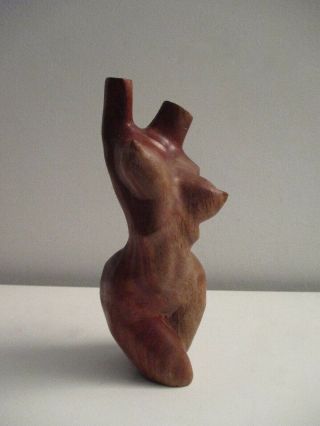 Mid - Century Female Torso Bust Nude Woman Hand - Carved Teak Wood Carving Sculpture