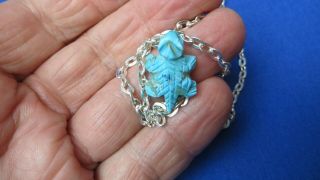 Navajo Solid Carved Sleeping Beauty Turquoise Horned Lizard Pendant Necklace