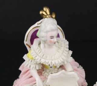 WR Dresden Porcelain Germany Figurine Lady Playing Piano Pink Lace Dress Music 2