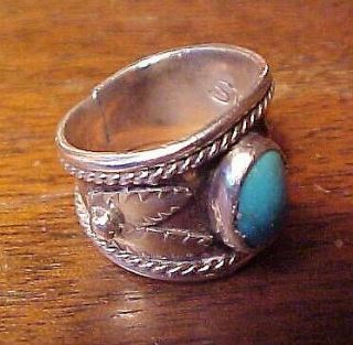 Antique /old Pawn Navajo Sterling Silver And Turquoise Man 