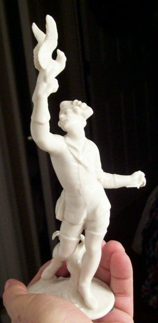Nymphenburg German Porcelain Figurine Man Holding Bird