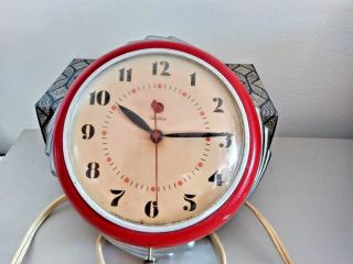 Vintage Telechron Electric Wall Clock Red/chrome Retro Art Deco Look