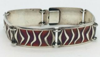David Andersen Norway Vintage Sterling Silver Red Enamel Wave Bracelet