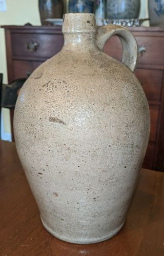 Antique American Stoneware Jug Early Ovoid Salt Glaze Mid - Atlantic 19th Century