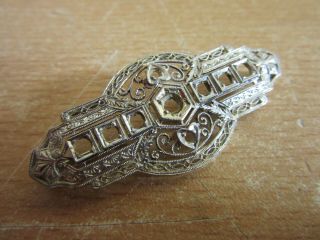 18k White Gold Antique Filigree Pin Brooch W/ Stones Removed 2 " 6.  4gr