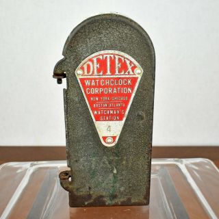Vintage Detex Watchclock Watchman Station Box With Key No.  4 & Chain