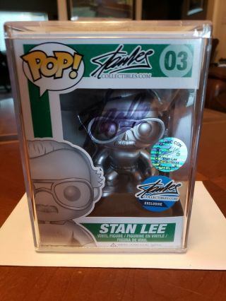 Autographed Funko Pop Stan Lee Silver W/ Pop Stack Protector