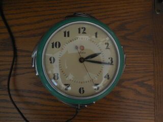 Vintage Telechron Wall Clock Art Deco " Stewardess " Jadeite Green 2h09