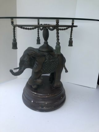 Vintage Bronze Elephant Pedestal Side Table Maitland Smith Style