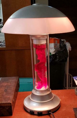 Vintage Lava World Lamp Flying Saucer Ufo Table Light Red Lava Silver Body 18.  5 "
