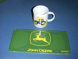 John Deere Nothing Runs Like A Deere Coffee Cup Mug & Metal License Plate