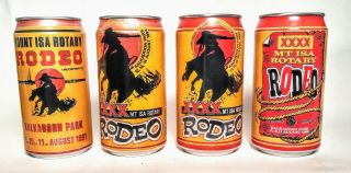 4 Collectable Xxxx Bitter Beer Cans " Mt Isa Rodeo " 1991,  94 - 96 (bottom Opened)