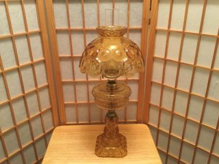 Vtg L G Wright Amber Moon & Stars Glassware Electric Hurricane Table Lamp