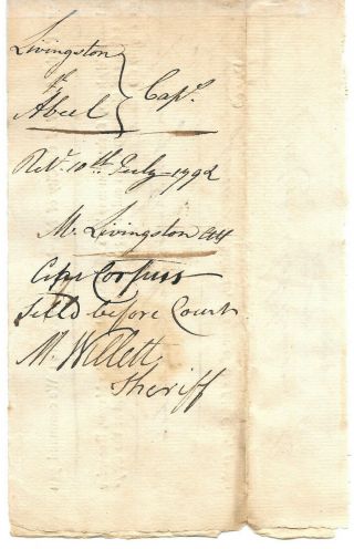 Revolutionary War Hero Marinus Willett Signed Document 1792 Sheriff Of York