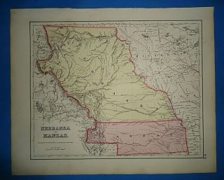 Vintage 1857 Nebraska Territory - Kanzas Map Old Antique Atlas Map