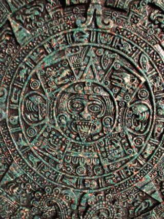 Mayan Calender Wall Plaque.  Ceramic - Lovely Green.  Natural Aztec Sun Stone.