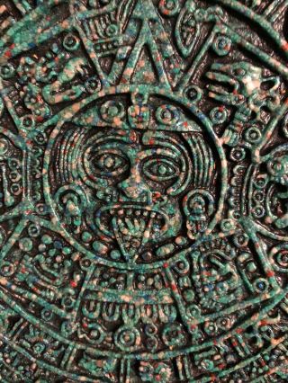 Mayan Calender Wall Plaque.  Ceramic - Lovely Green.  Natural Aztec Sun Stone. 2