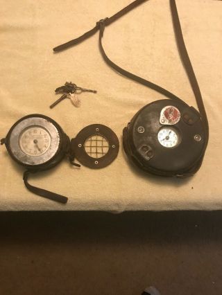 2 Vintage Detex Newman Prison Time Clocks W/ Cases & Keys (not)