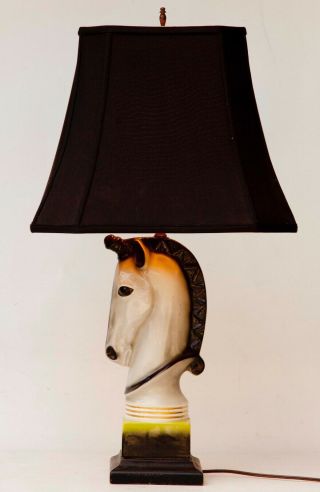Vintage Art Deco Style Ceramic Horse Head Table Lamp Wood Base
