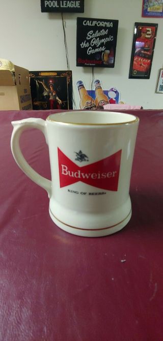 Vintage Budweiser King Of Beer 4 5/8 " Cup/mug Cream/gold Trim " Sun Valley "