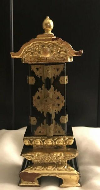Vintage Oriental Chinese China Wooden Jewelry Box Unique Gold Armoire Pagoda