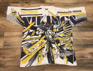 Minnesota Vikings Vintage 90s Magic Johnson Nfl All Over Print Shirt Mens Large