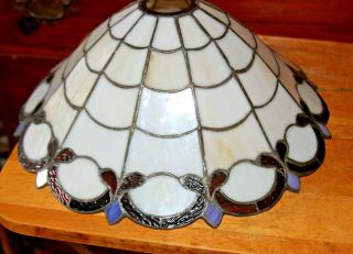 Antique Tiffany Style Stained Slag Glass Leaded Pen/lamp Shade Heart Pattern - 14 "