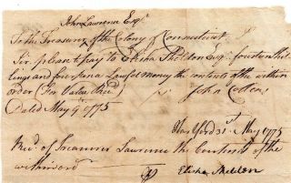 1775,  Colonel Elisha Sheldon,  Dragoons,  Signed Pay Order,  Special Assembly