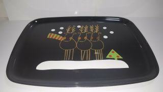 Vintage Couroc Of Monterey Inlaid Serving Tray Three Reindeers Christmas Tree