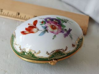 Vintage Limoges Egg Shaped Porcelain Trinket Box Floral Design