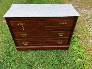 Antique Furniture White Marble Top East Lake Dresser With 3 Drawers