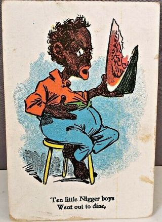 C1895 Parker Bros Ten Little Nigger Boys “went Out To Dine” Card Black Americana