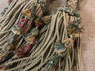 Pair 2 Antique French Tassels Silk Drapery Curtain Tie Backs Red Gold Green 2