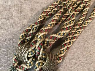 Pair 2 Antique French Tassels Silk Drapery Curtain Tie Backs Red Gold Green 3