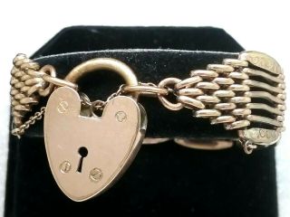 Vintage Rolled Gold Gate Bracelet With Heart Padlock