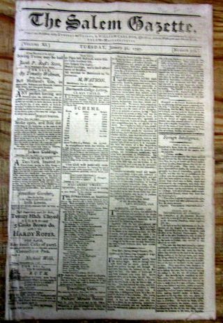 1797 Salem Ma Newspaper W Death Of Marblehead Revolutionary War Hero John Glover