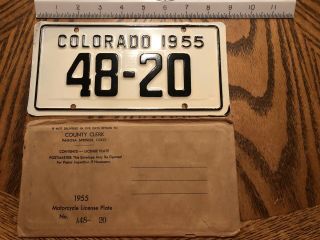 A,  1955 Colorado Motorcycle License Plate Vintage Pogosa Springs County