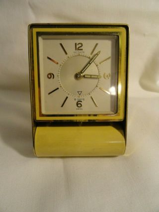 Vintage Lecoultre Swiss Made " 8 Days " Travel Folding Alarm Clock - - Yellow