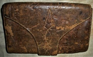 Antique C.  1760 Revolutionary War Era Tooled Leather Folding Wallet Vafo