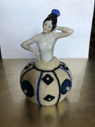 Art Deco Vintage Porcelain Half Doll Germany Pin Cushion Spanish Dancer