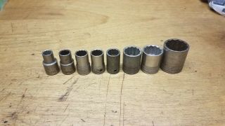 Mixed Vintage 8 - Piece Set Of Snap - On 1/2 " Drive,  12 - Point Sockets