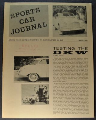 1958 Dkw 3=6 Auto Union Road Test Sales Brochure Folder 58