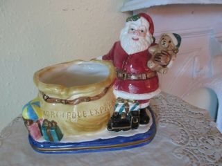 Vintage 1988 Fitz And Floyd Santa Candy Dish W/ Toys North Pole Express