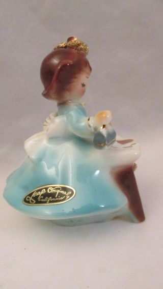 VTG 1950s Josef Originals Ceramic Figurine.  Tuesday Girl Child Ironing Turquoise 2